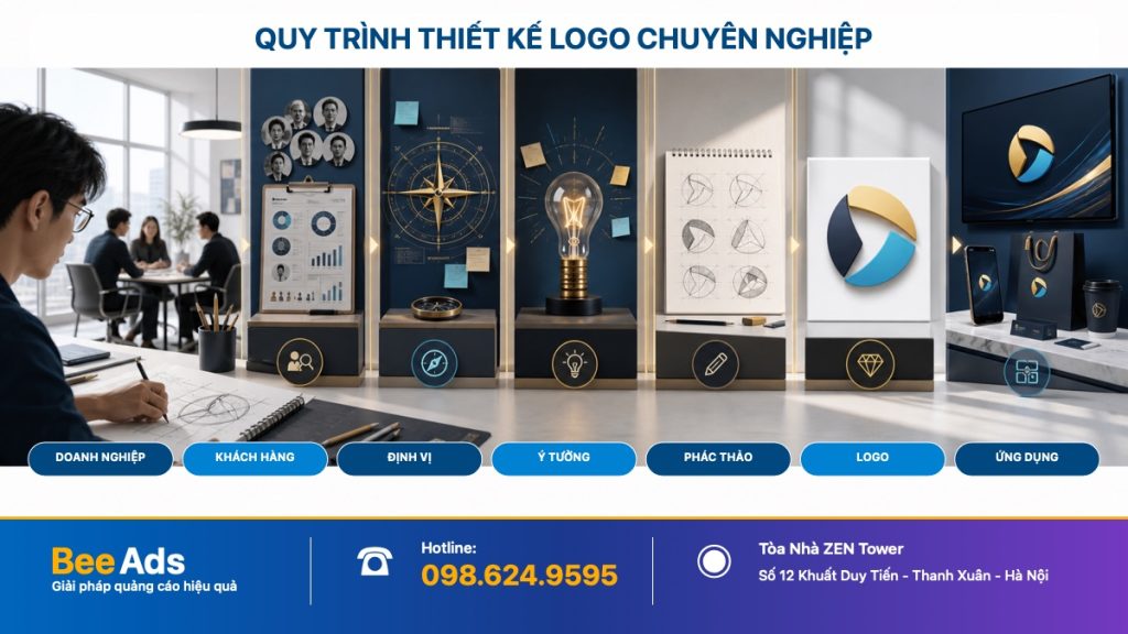Quy trình thiết kế logo chuyên nghiệp từ nghiên cứu doanh nghiệp đến ứng dụng thực tế