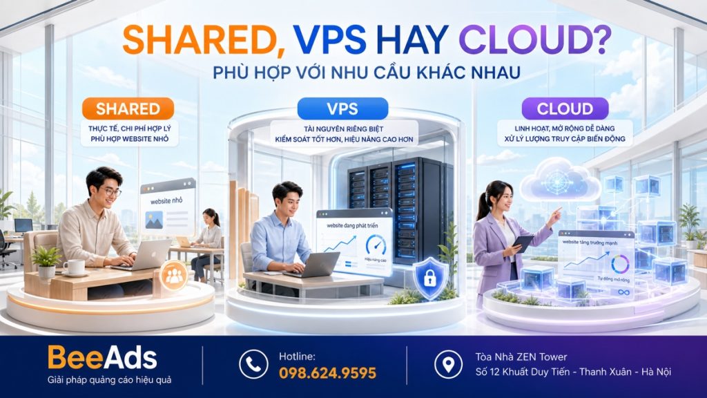 Phân biệt Shared Hosting VPS và Cloud Hosting