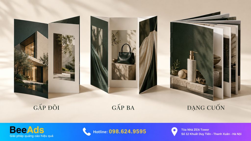 Brochure gấp đôi gấp ba và dạng cuốn