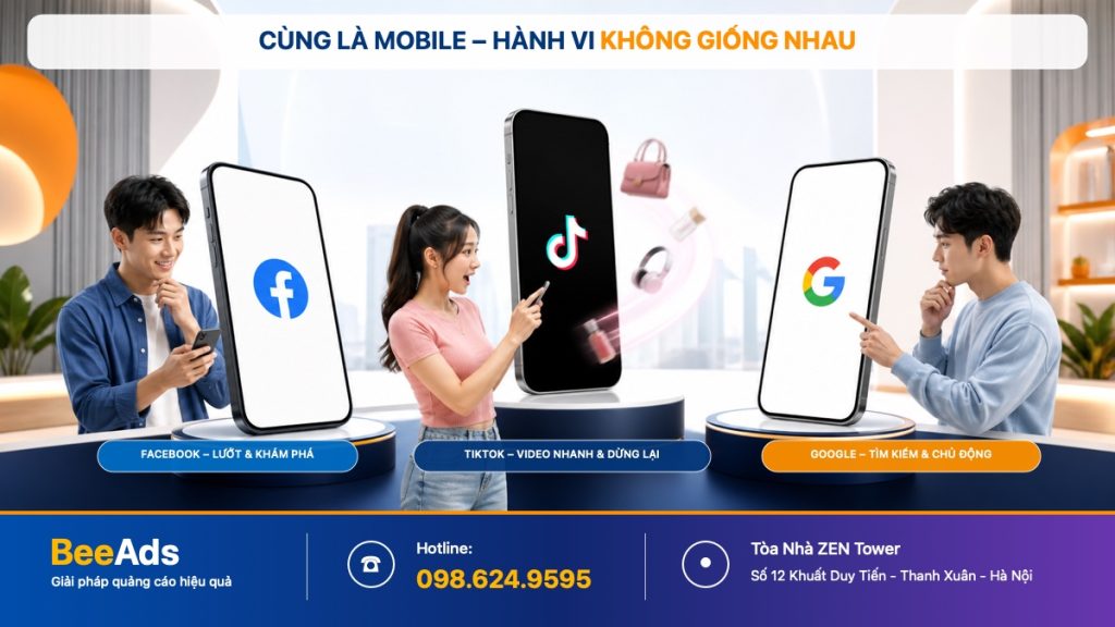 Khác biệt quảng cáo Mobile trên Facebook TikTok và Google