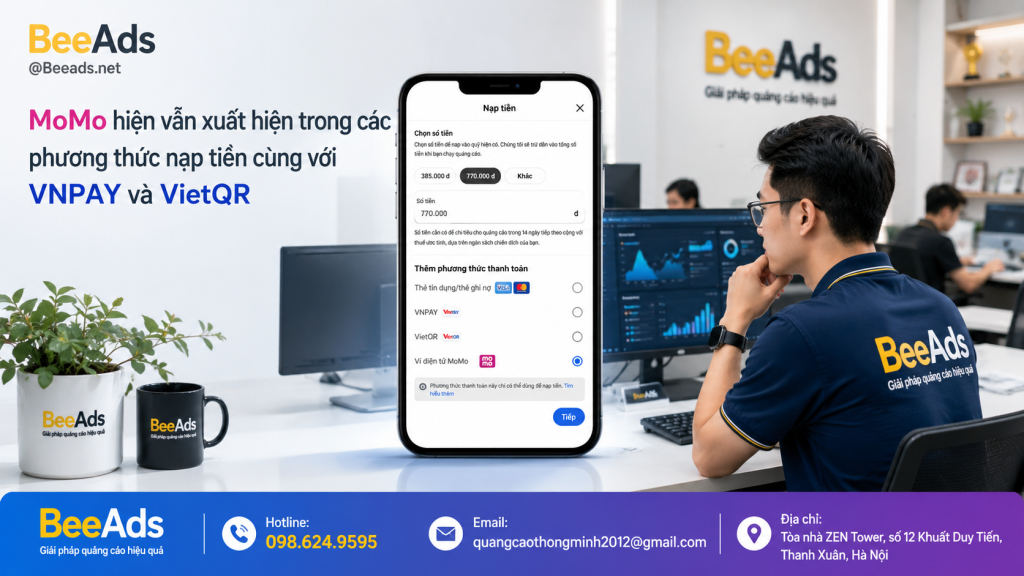 Thanh toán quảng cáo Facebook bằng MoMo để nạp tiền vào quỹ quảng cáo