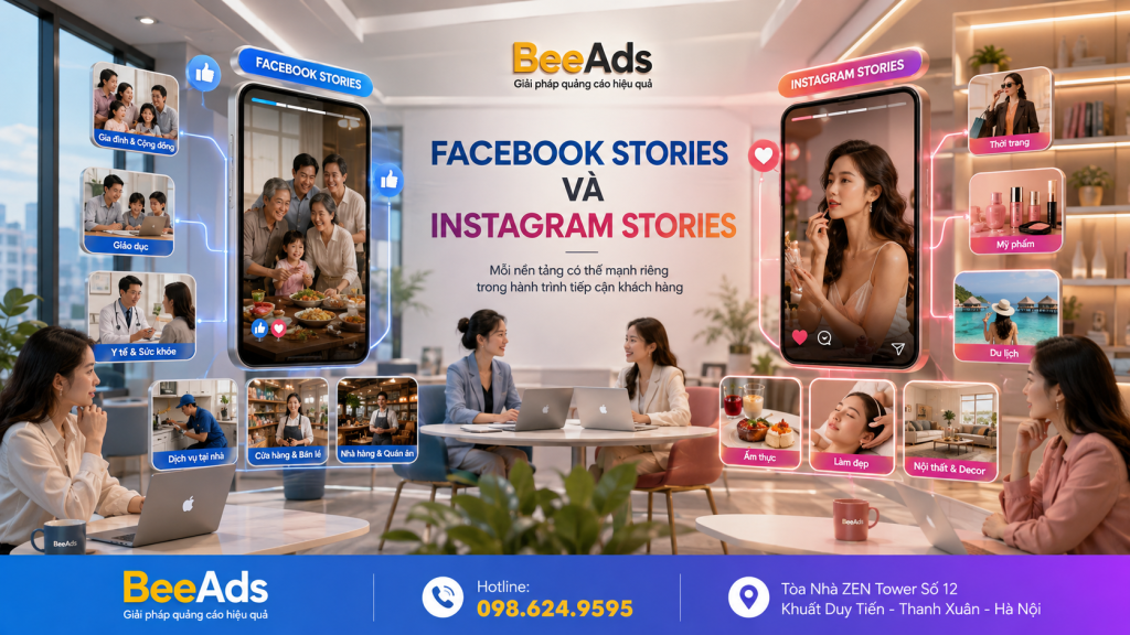 So sánh đặc điểm quảng cáo Facebook Stories và Instagram Stories.