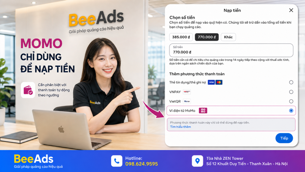 MoMo chỉ có thể dùng để nạp tiền vào tài khoản quảng cáo Facebook