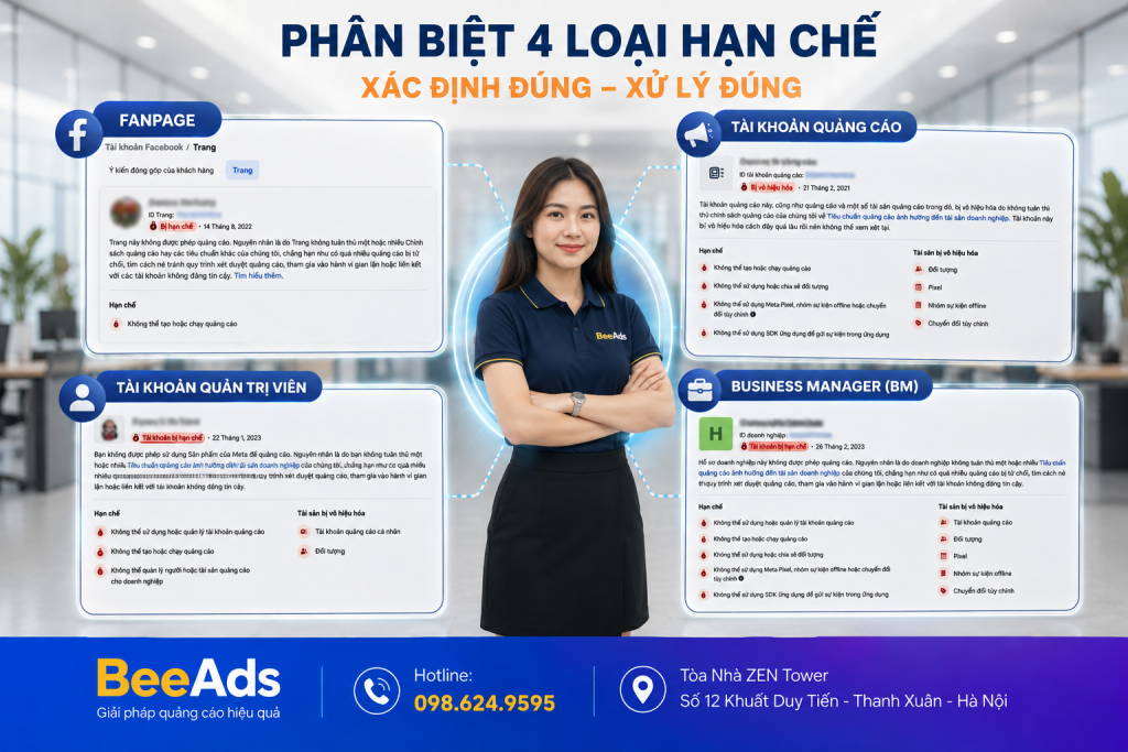 Phân biệt Fanpage tài khoản quảng cáo tài khoản cá nhân và Business Account bị hạn chế