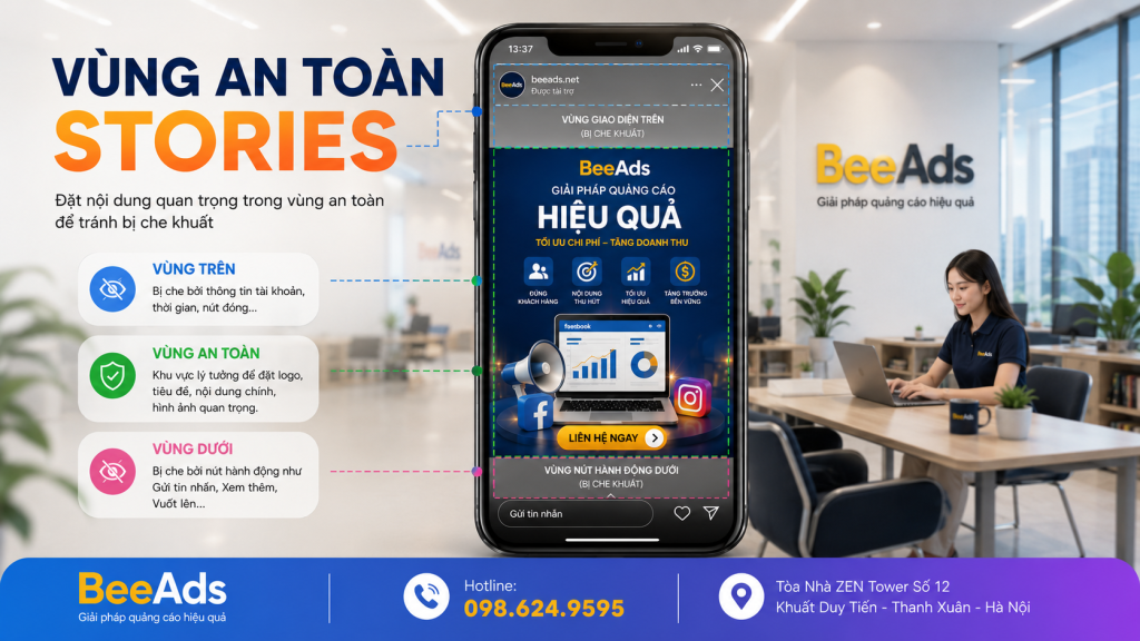 Vùng an toàn khi thiết kế quảng cáo Stories Facebook và Instagram.