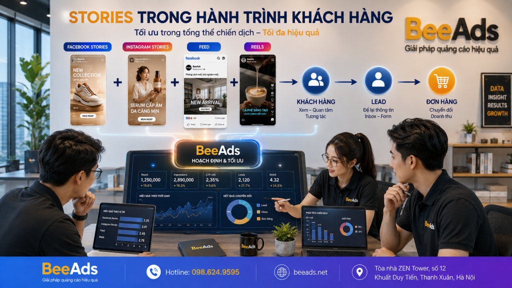 BeeAds tối ưu Facebook Stories và Instagram Stories trong tổng thể chiến dịch