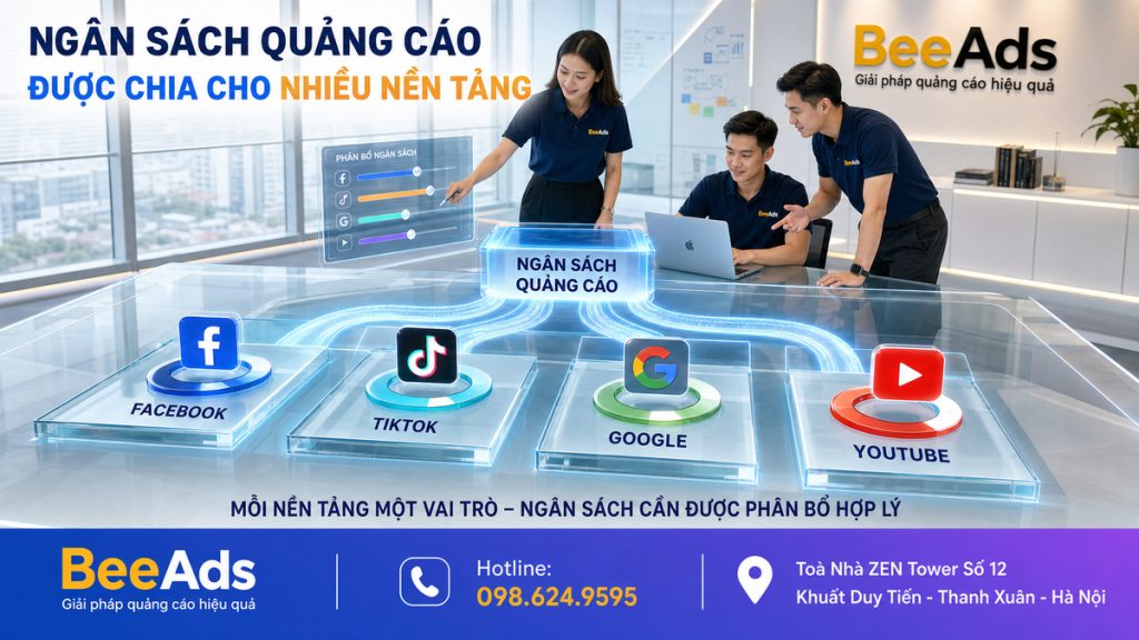 Ngân sách quảng cáo được phân bổ giữa Facebook, TikTok, Google và YouTube