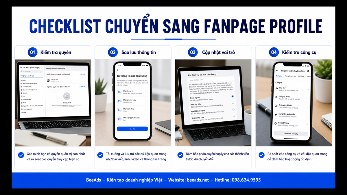 Checklist chuyển sang Fanpage Profile