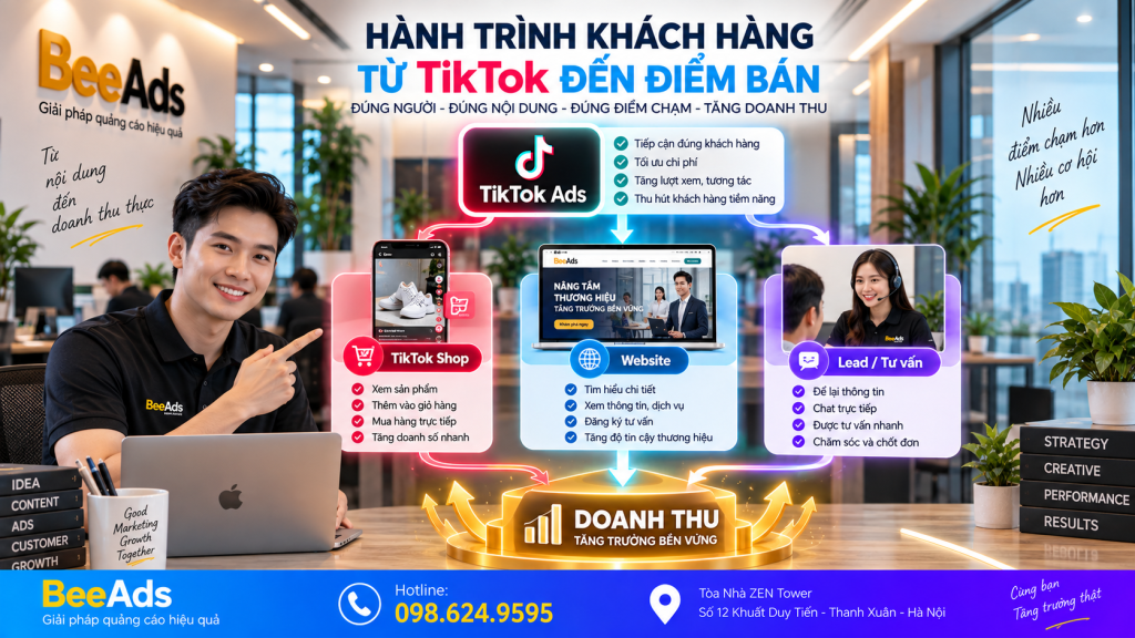 Hành trình khách hàng từ TikTok Ads đến TikTok Shop Website hoặc tư vấn