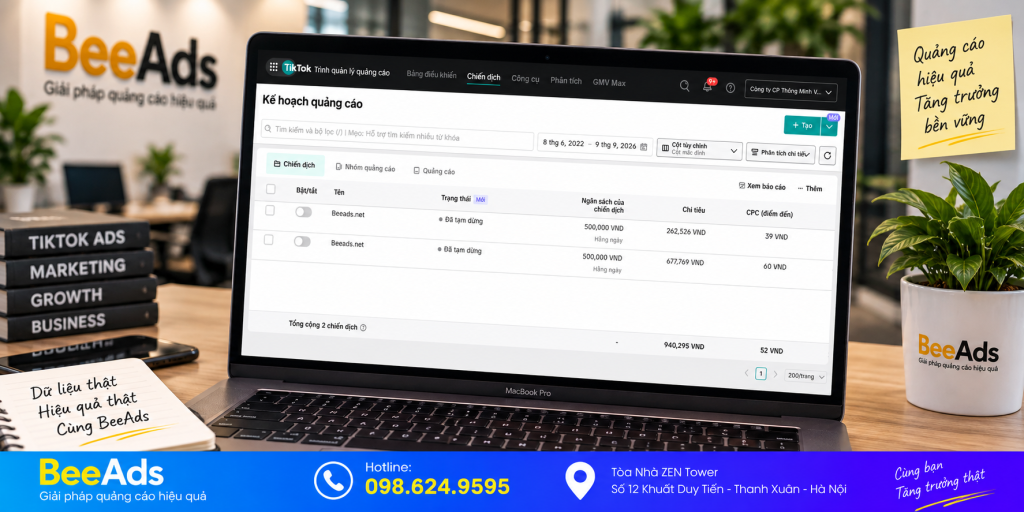 Giao diện TikTok Ads Manager thực tế