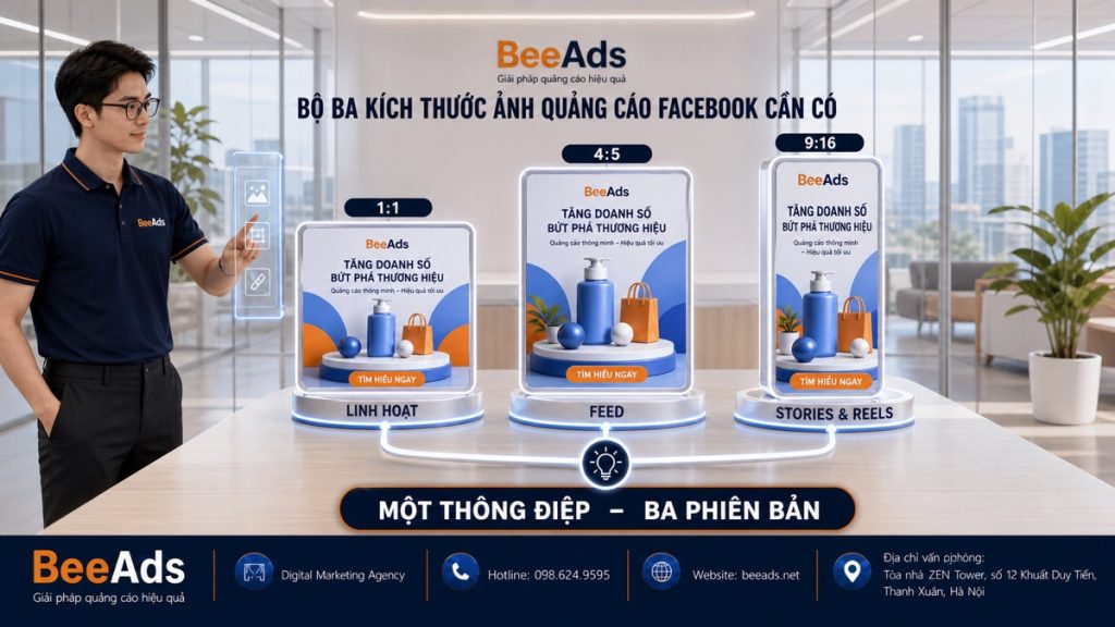Bộ ảnh quảng cáo Facebook gồm tỷ lệ 1:1, 4:5 và 9:16