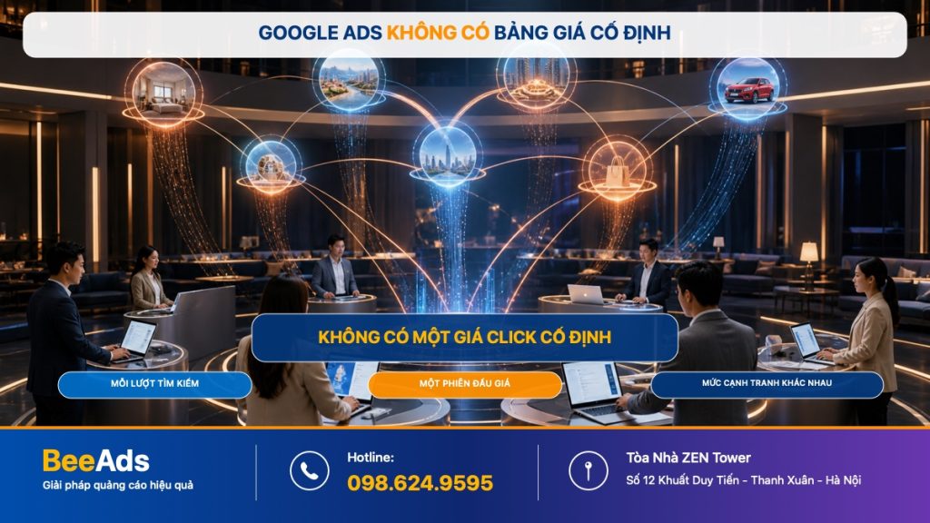 Google Ads không có bảng giá Click cố định vì chi phí thay đổi theo phiên đấu giá