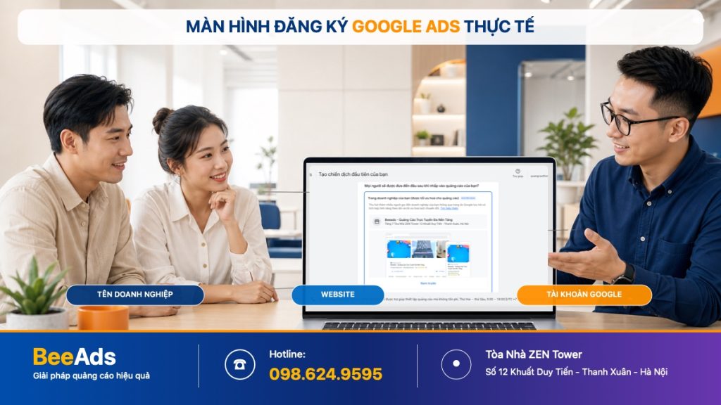 Màn hình đăng ký và tạo tài khoản Google Ads