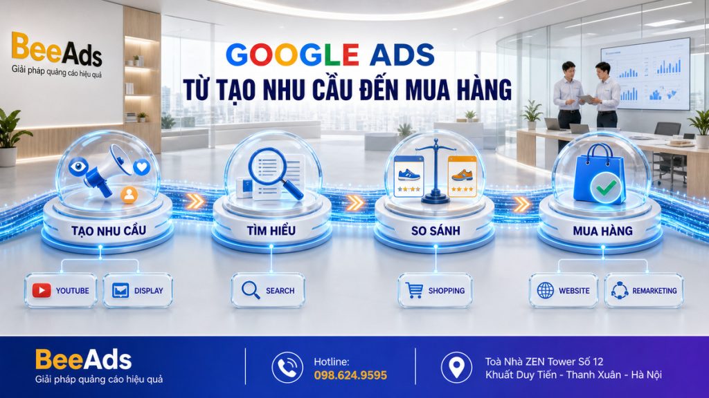 Các hình thức Google Ads trong hành trình từ tạo nhu cầu đến mua hàng