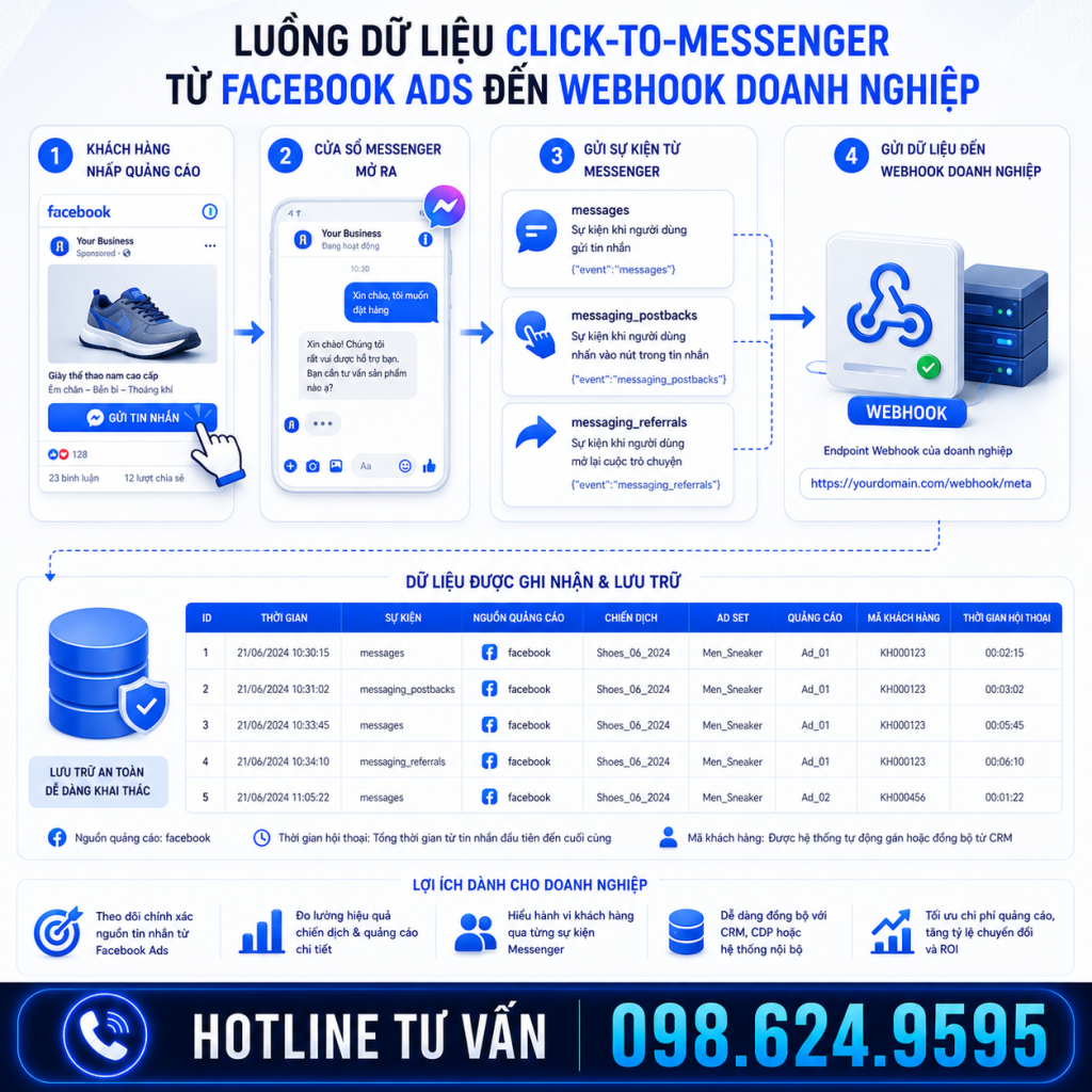 luong du lieu facebook ads messenger webhook