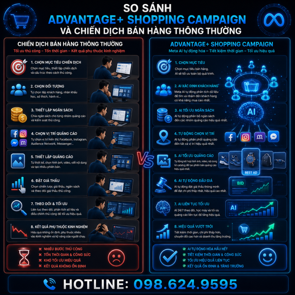 So sánh Advantage+ Shopping Campaign và chiến dịch thông thường