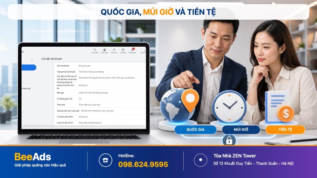 Thiết lập quốc gia múi giờ và tiền tệ khi tạo tài khoản Google Ads