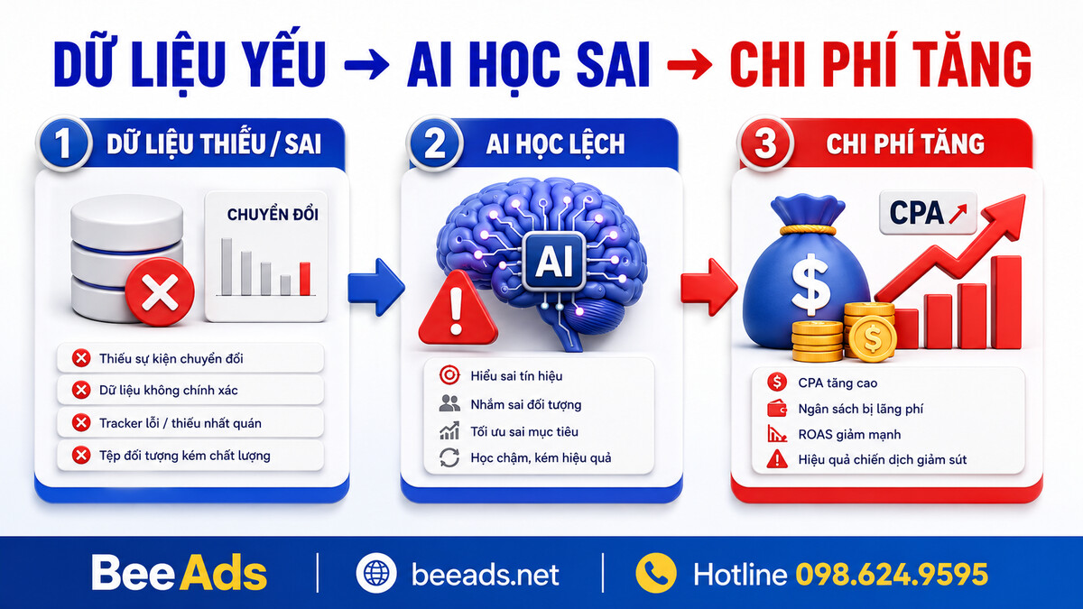 Dữ liệu yếu khiến Advantage+ Campaign học sai và tăng chi phí