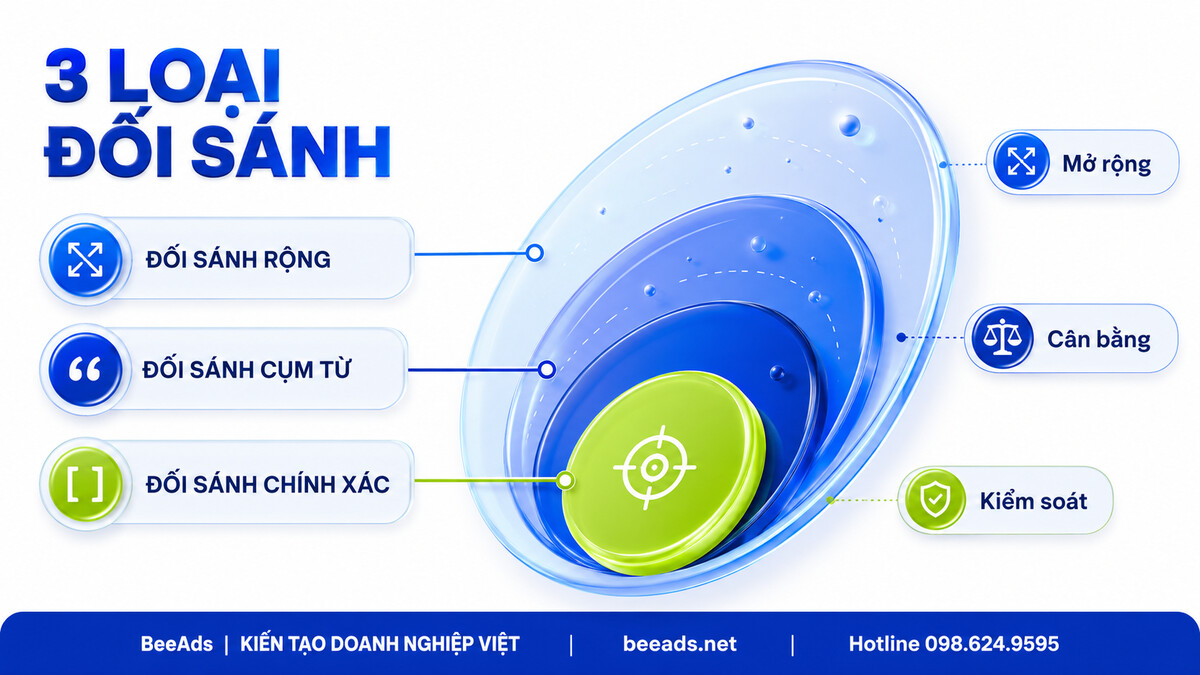 So sánh đối sánh rộng đối sánh cụm từ và đối sánh chính xác