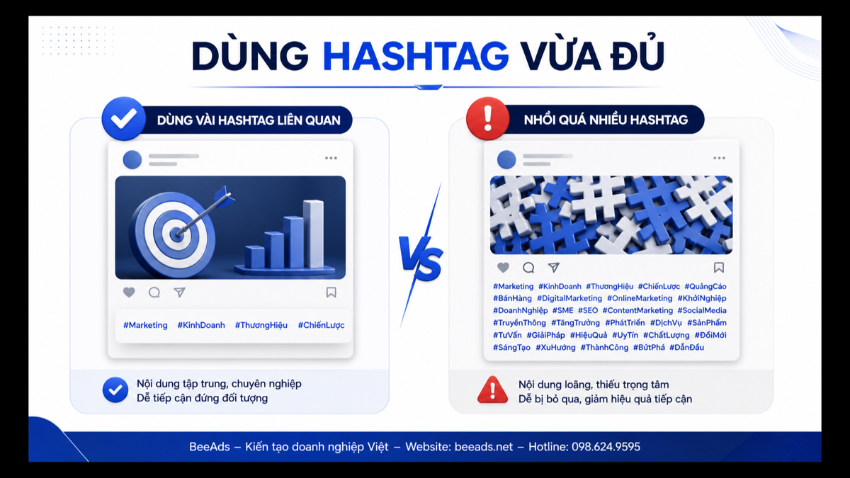 So sánh sử dụng hashtag vừa đủ và nhồi hashtag