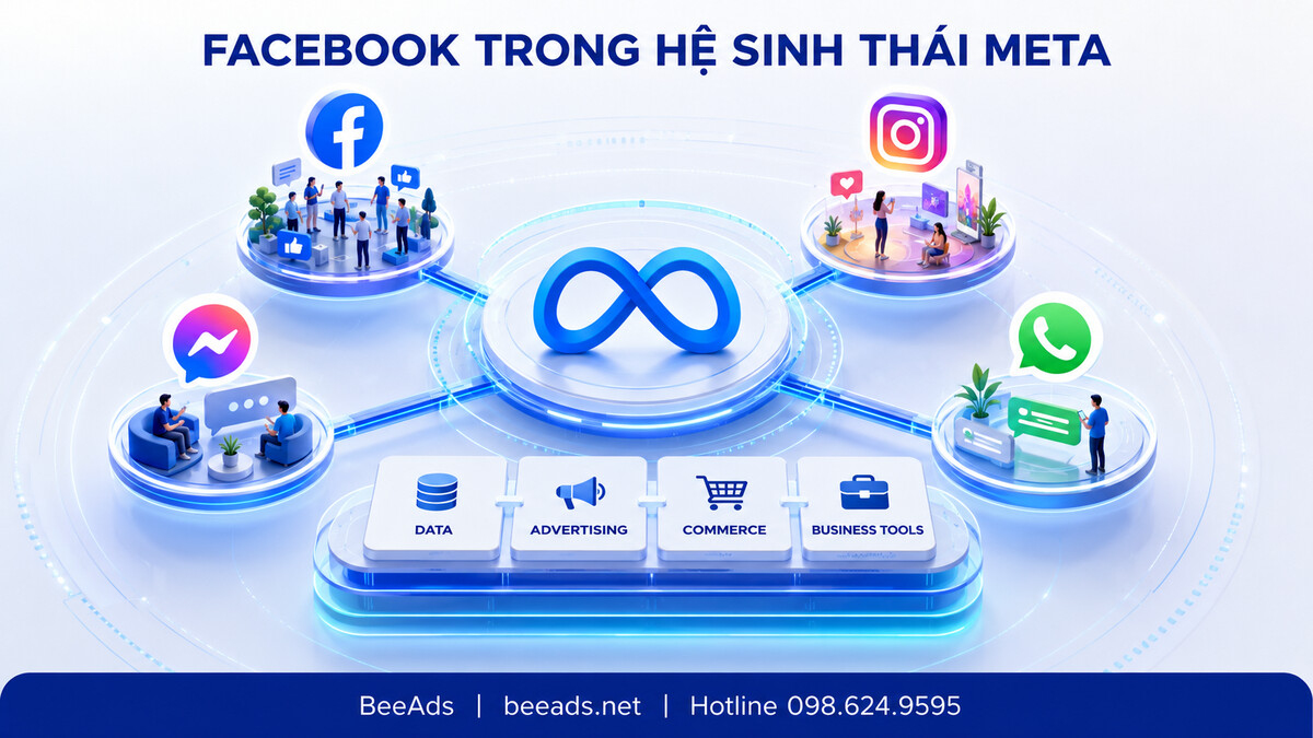 Facebook trong hệ sinh thái Meta gồm Instagram Messenger và WhatsApp