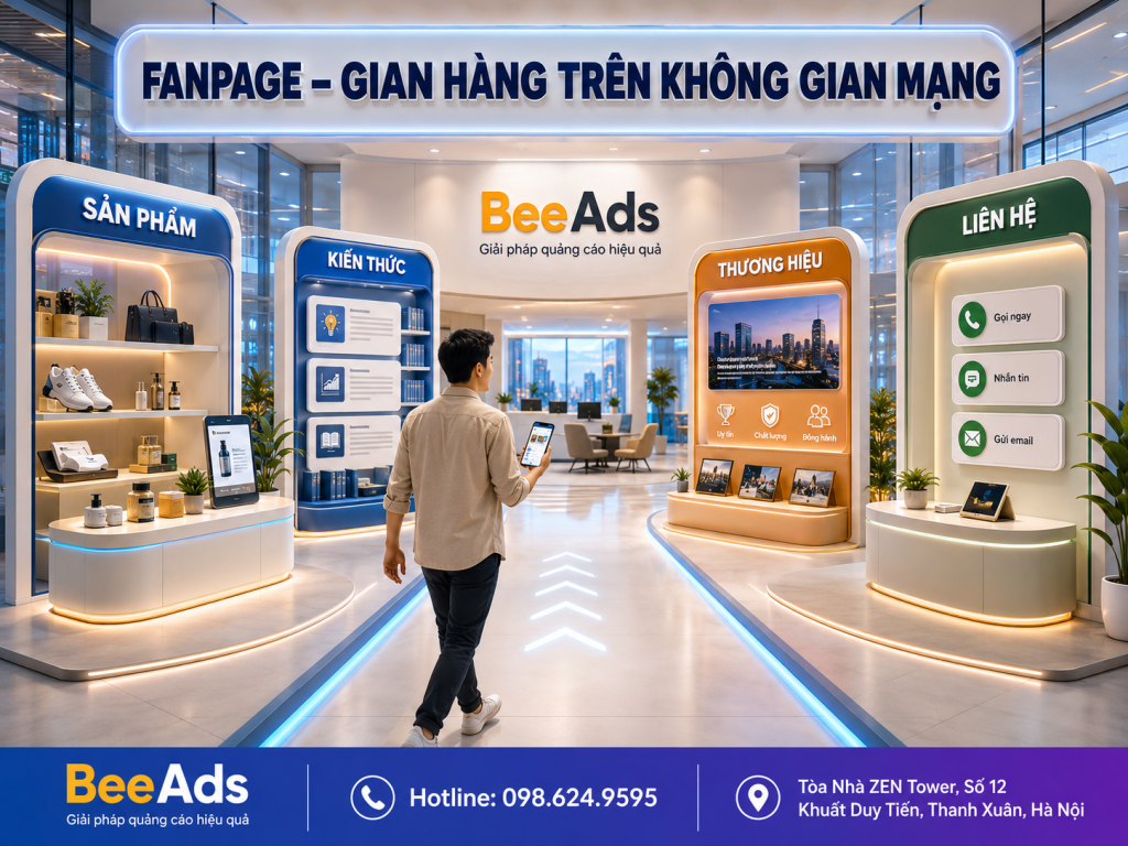 Fanpage giống như gian hàng trực tuyến của doanh nghiệp được quản trị nội dung và hình ảnh đồng bộ