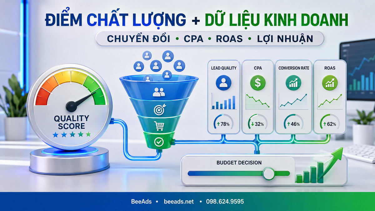 Điểm chất lượng và dữ liệu chuyển đổi CPA ROAS lợi nhuận