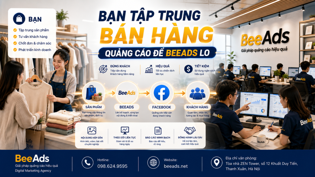 BeeAds triển khai quảng cáo Facebook để chủ cửa hàng tập trung bán hàng