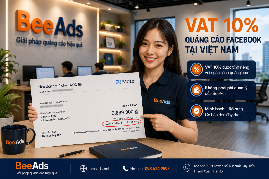 VAT 10% quảng cáo Facebook tại Việt Nam được tính riêng với ngân sách quảng cáo