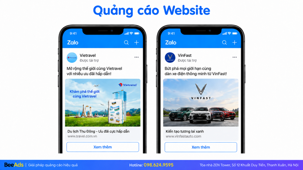 Ví dụ quảng cáo Website trên Zalo Ads