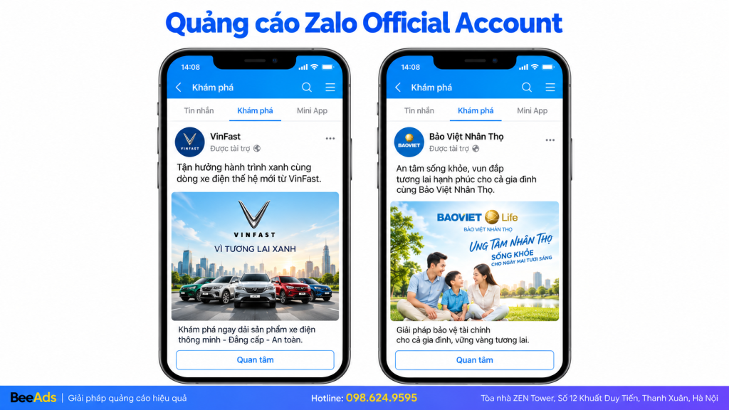 Ví dụ quảng cáo Zalo Official Account trên Zalo