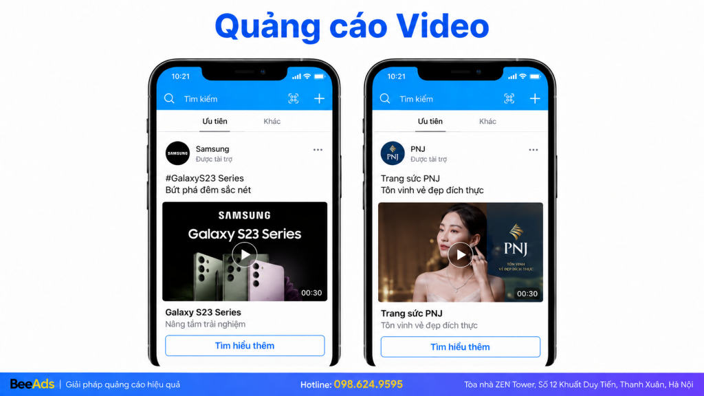 Ví dụ quảng cáo Video trên Zalo Ads.
