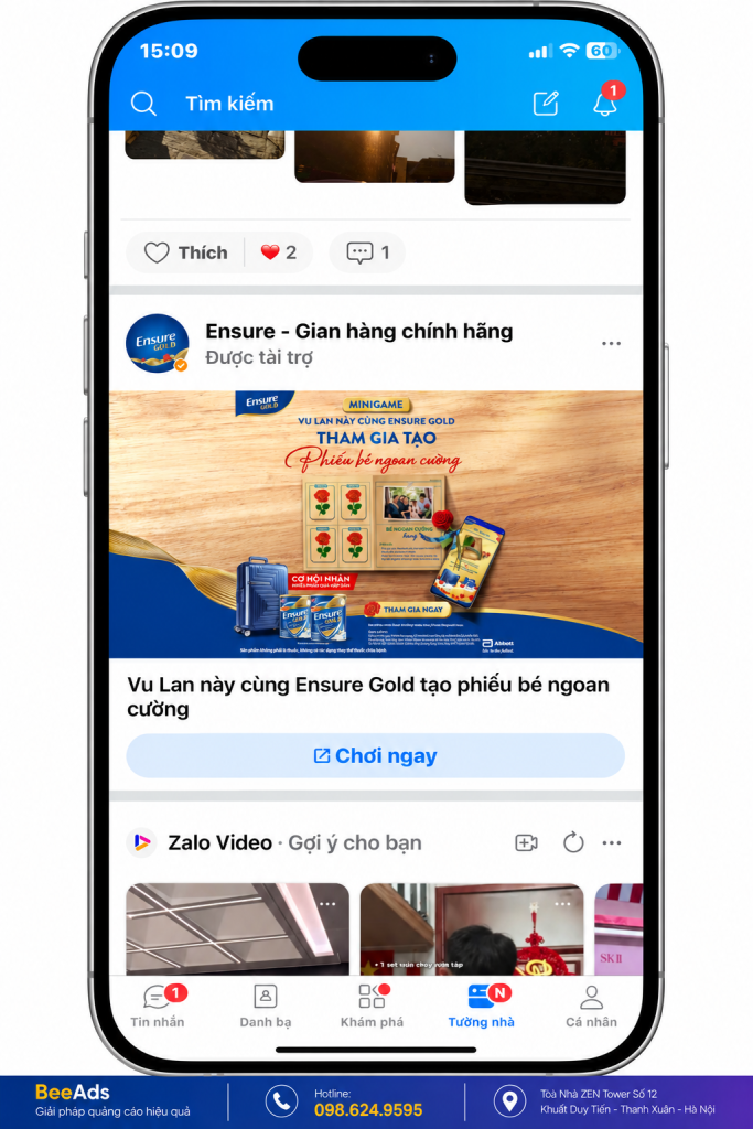 Vị trí quảng cáo Zalo trên Tường nhà