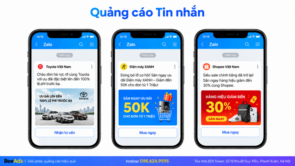 Ví dụ quảng cáo Tin nhắn trên Zalo Ads