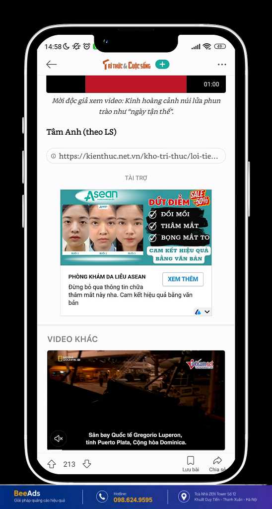 Vị trí quảng cáo Zalo trên Báo Mới