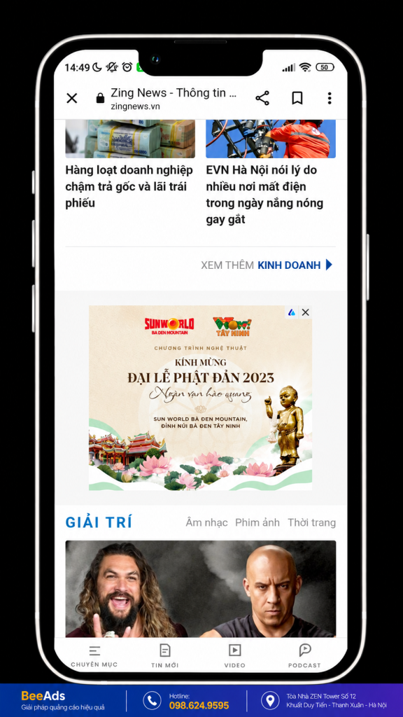 Quảng cáo Zalo Ads xuất hiện trên ZNews
